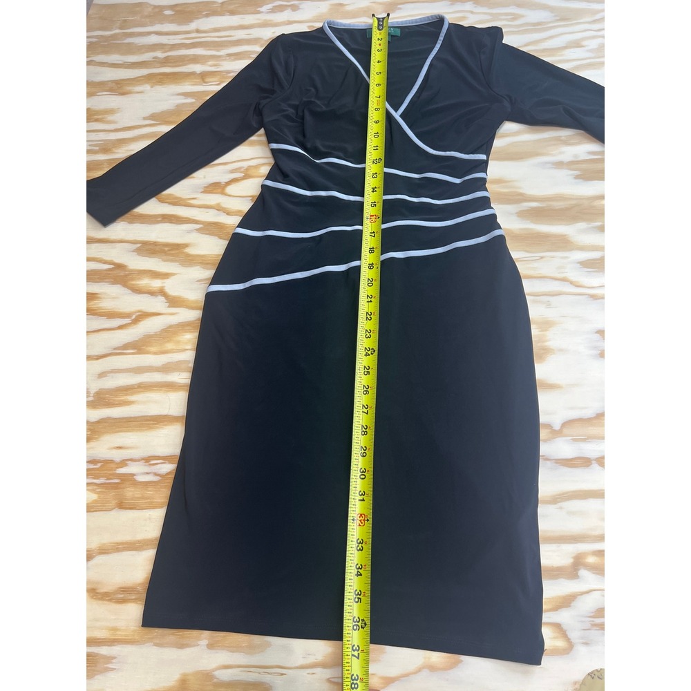 Lauren Ralph Lauren Black White Faux Wrap Sheath Dress Long Sleeve Size 4 - Picture 5 of 6